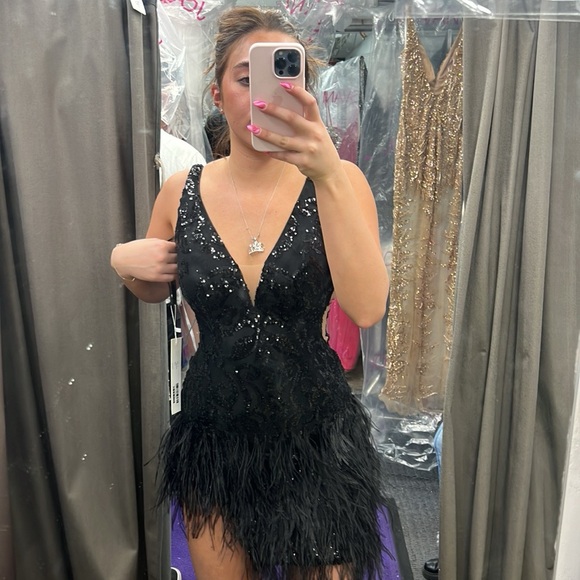 Jovani Dresses & Skirts - Elegant Black Sequin Feather Dress